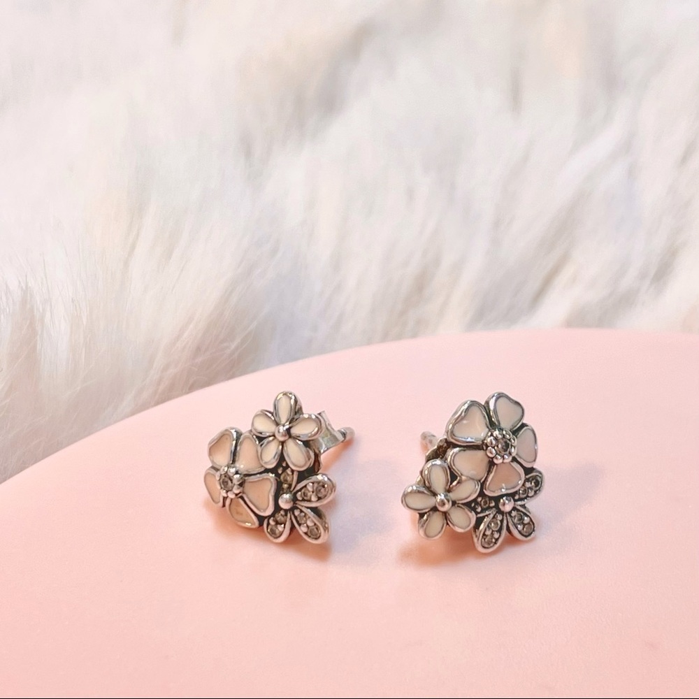 Pandora Flower Cluster Enamel Stud Earrings
